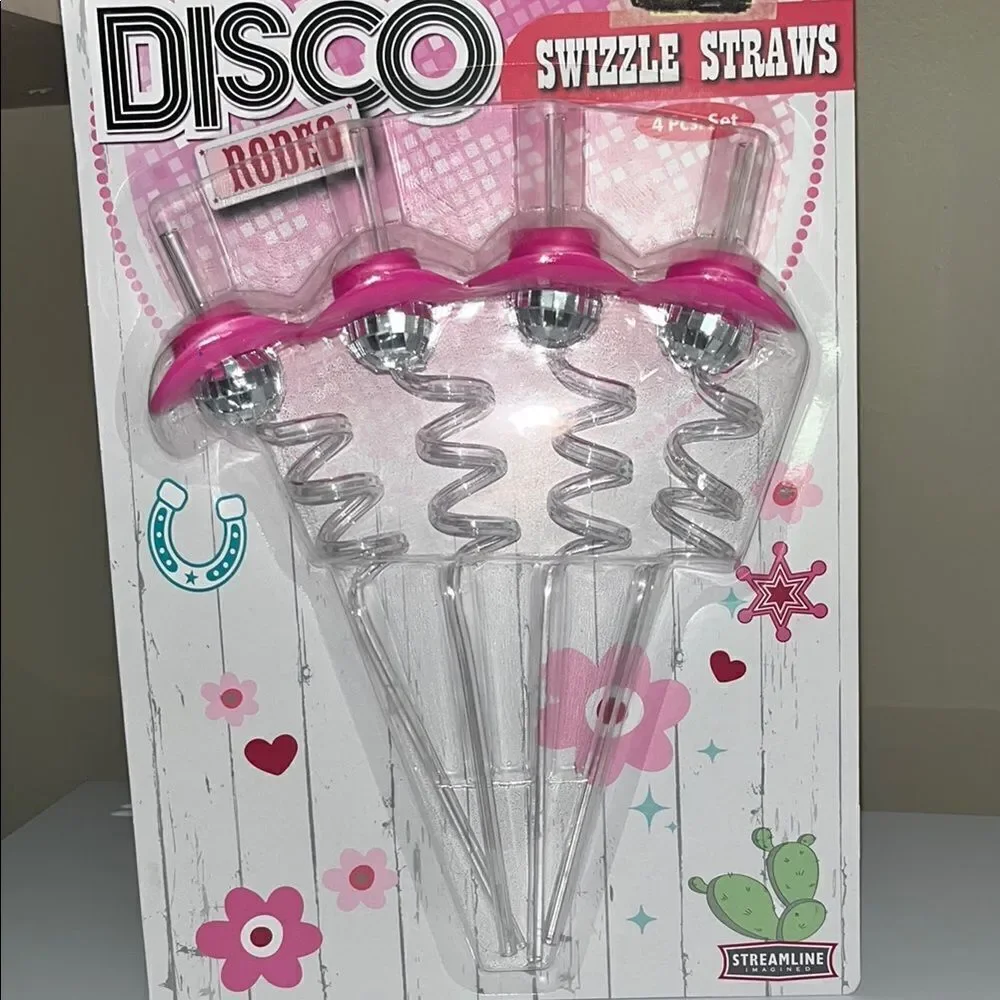 Pink and Silver Disco Swizzle Straws